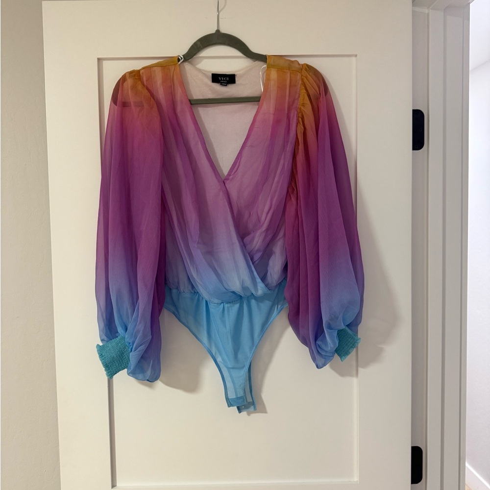 Vici Gradient Sheer Bodysuit in Pink and Orange
